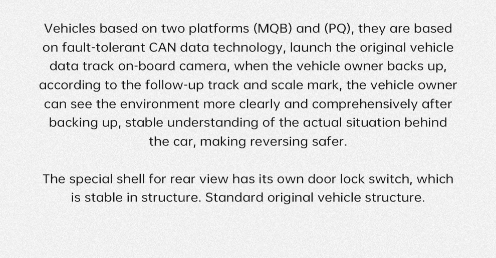 VW Audi handle Reversing Parking track camera